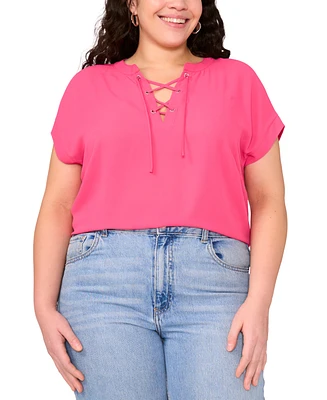 Vince Camuto Plus Lace-Up Short-Sleeve Top
