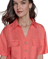 Karl Lagerfeld Paris Women's Cropped Short-Sleeve Shirt