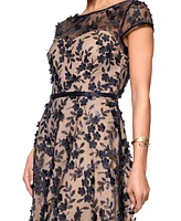 Xscape Women's Boat-Neck Cap-Sleeve 3D-Rosette Gown