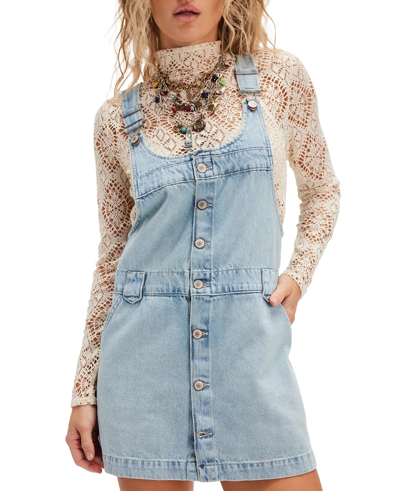 Free People Women's Edie Denim Cotton Overalls Dress