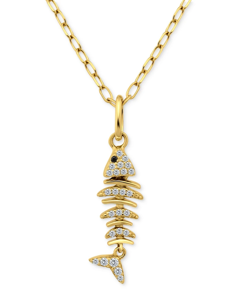 Giani Bernini Cubic Zirconia Fishbone Pendant Necklace, 16" + 2" extender, Exclusively at Macy's
