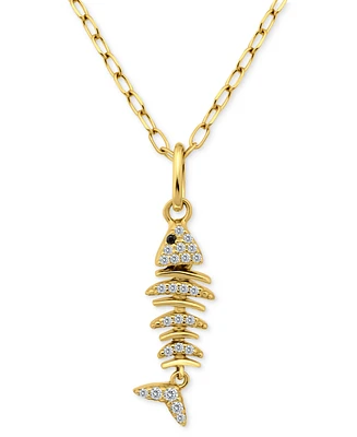 Giani Bernini Cubic Zirconia Fishbone Pendant Necklace, 16" + 2" extender, Exclusively at Macy's