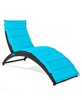 2PCS Folding Patio Rattan Lounge Chair Chaise Cushioned Portable Garden Lawn