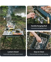 Naturehike Portable Igt Table with Charcoal Grill, Folding Camping Table and Bbq Grill with Desk Extension & Lantern Stand
