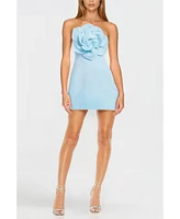 One33 Social Women's The Cecile Light Blue Strapless 3D Flower Mini Dress