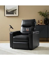 Modern Lothaire Genuine Leather Power Recliner with Adjustable Headrest