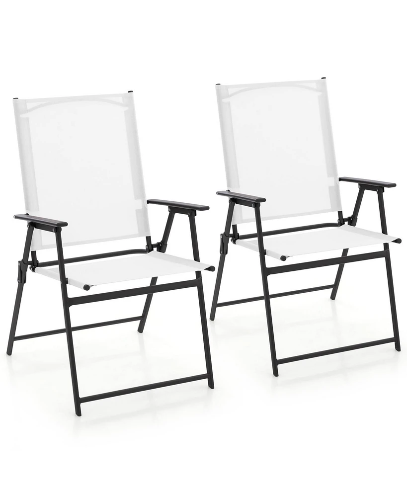2 Pieces Patio Folding Chairs with Armrests for Deck Garden Yard