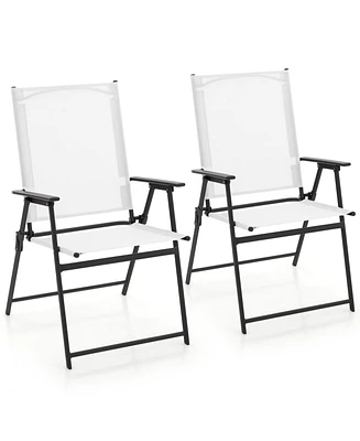 2 Pieces Patio Folding Chairs with Armrests for Deck Garden Yard