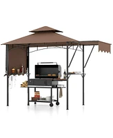 Grill Gazebo with Dual Side Awnings and 2 Shelves Adjustable Shadow
