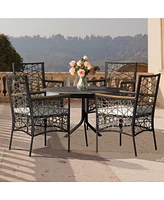 4pcs Pe Wicker Patio Bistro Chairs Acacia Wood Armrests w/ Cushions Outdoor