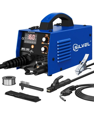 Silvel 160A Mig Welder, 4-in-1 Flux Core/Solid Wire/Lift Tig/Stick Welder, 110V Gas/Gasless Welder Machine for Home, Car, Yard, Workshop, Farm