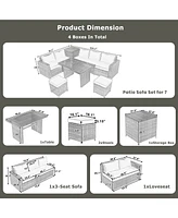 Mondawe Outdoor 6-Piece All Weather Pe Rattan Sectional Furniture Set with Adjustable Seat, Storage Box, Removable Covers and Tempered Glass Top Table