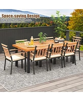Gymax 9 Pcs Patio Dining Set w/ Soft Cushions and 1.9'' Umbrella Hole for Garden