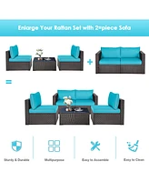 Gymax 4PCS Rattan Corner Sofa Set Patio Outdoor Furniture Set w/ Cushions