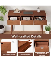 Writing Desk 48" Computer Desk Mid Century Modern Work Table with 3 Drawers