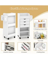 Utility Trolley with Open Shelves and 3 Drawers – Rolling Cart for Kitchen, Office, or Bathroom Organization