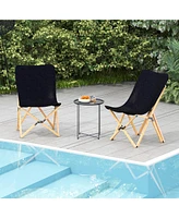 Set of 2 Wicker Dorm Chair with Storage Pocket for Camping and Fishing