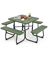 Outdoor Picnic Table with 4 Benches and Umbrella Hole