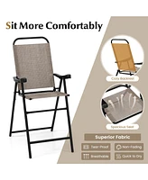 Patio Folding Bar Stool Set of 2 with Metal Frame and Footrest