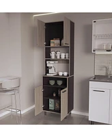 Bullhead City Kitchen Pantry with Open Storage and 4 Doors, White Oak and Wengue