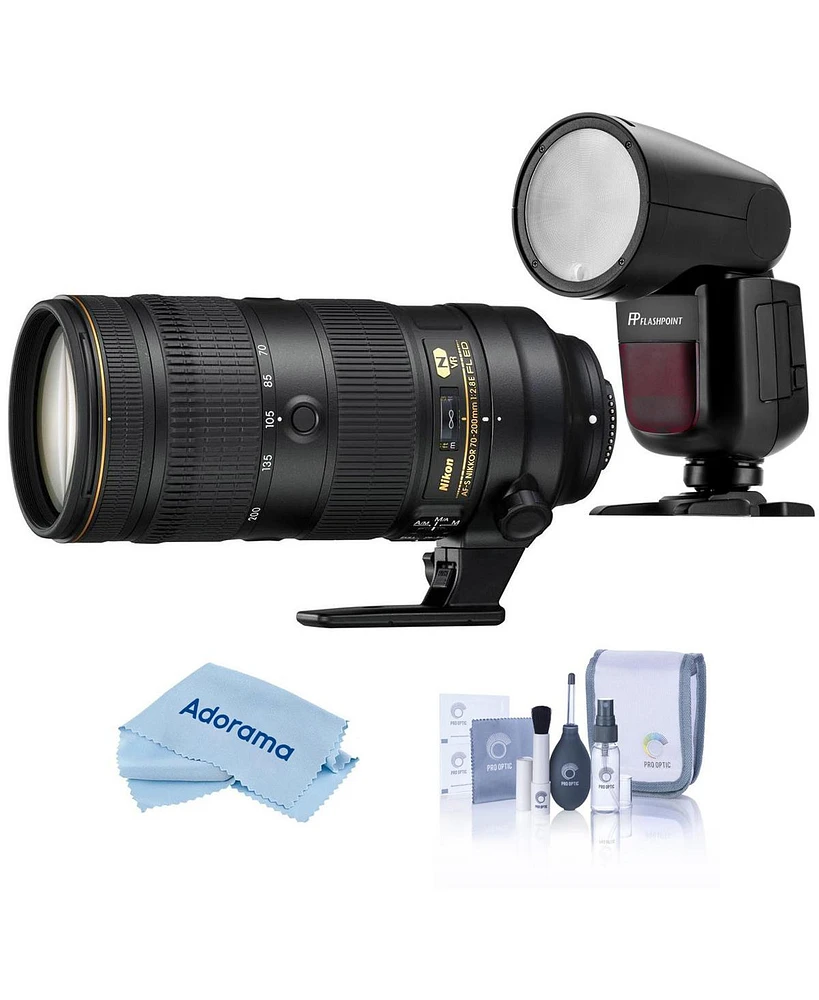 Nikon 70-200mm f/2.8E Fl Ed Af-s Nikkor Vr Lens, Bundle with Flashpoint Zoom Li-on X R2 Flash Speedlight for Nikon, Cleaning Kit, Cleaning Cloth