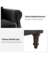 Traditional Raymond Genuine Leather Recliner with Classic Roll-arm