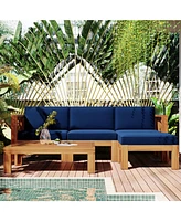 Mondawe Outdoor Wood 5-Piece Sectional Sofa Seating Group Set with Cushions