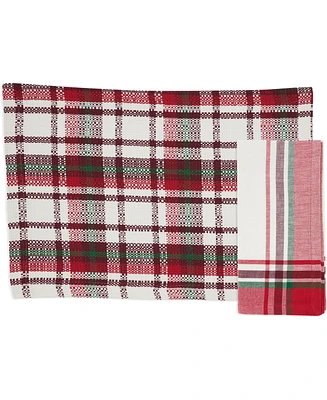 Saro Lifestyle Simple Plaid Cotton Placemats and Napkins, Set of 8