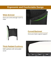 Patio Rattan Conversation Set Seat Sofa Cushioned Loveseat Glass Table Chairs