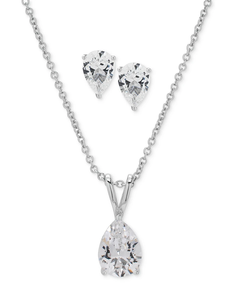 2-Pc. Set Lab Grown White Sapphire Pear Pendant Necklace & Matching Stud Earrings (2-1/5 ct. t.w.) in Sterling Silver