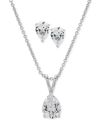 2-Pc. Set Lab Grown White Sapphire Pear Pendant Necklace & Matching Stud Earrings (2-1/5 ct. t.w.) in Sterling Silver