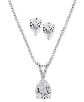 2-Pc. Set Lab Grown White Sapphire Pear Pendant Necklace & Matching Stud Earrings (2-1/5 ct. t.w.) in Sterling Silver
