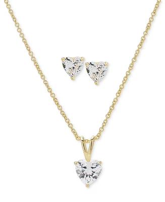 2-Pc. Set Lab Grown White Sapphire Heart Pendant Necklace & Matching Stud Earrings (2-1/5 ct. t.w.) in 14k Gold-Plated Sterling Silver