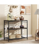 3-Shelf Kitchen Island with Wine Glass Holders and 10 Hooks – Versatile Storage Cart with Built-In Wine Glass and Hook Storage