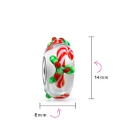 Bling Jewelry Set of 2 Christmas Charm Bead Red Candy Cane Peppermint Murano Glass Silver