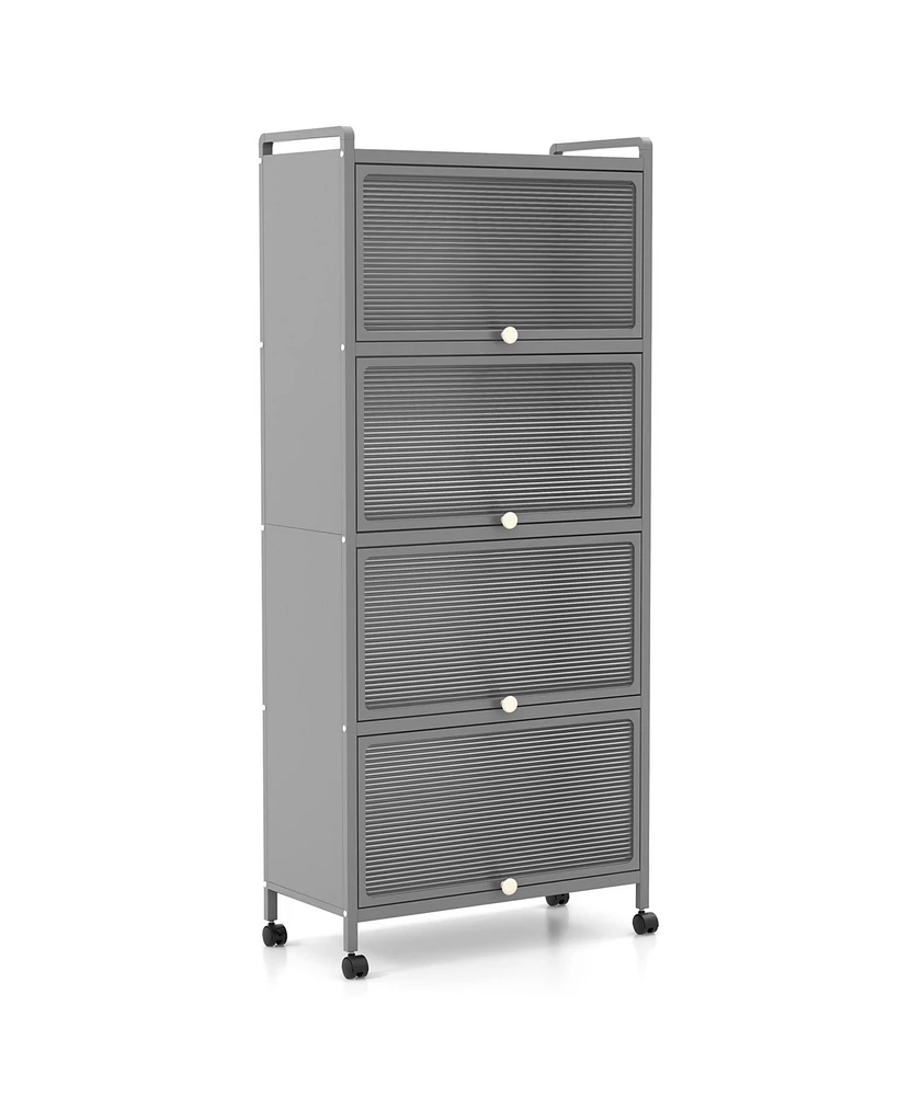 5-Tier Kitchen Baker's Rack with Flip-Up Pc Doors – Microwave Stand with Storage Shelves & Cabinet