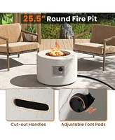 Round Terrazzo Propane Gas Fire Pit with Hideaway Tank Holder and Lava Rocks