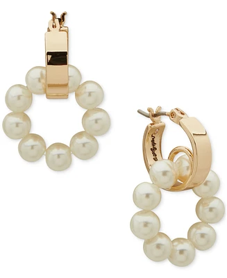 Karl Lagerfeld Paris Gold-Tone Imitation Pearl Ring Charm Hoop Earrings