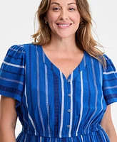 Style & Co Plus Jacquard V-Neck Flutter-Sleeve Dress, Exclusively at Macy's
