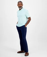 Club Room Men's Short Sleeve Printed-Trim Woven Performance Polo Shirt, Exclusively at Macy's