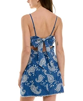 Trixxi Juniors' Emma Paisley-Embroidered Tie-Back Mini Dress