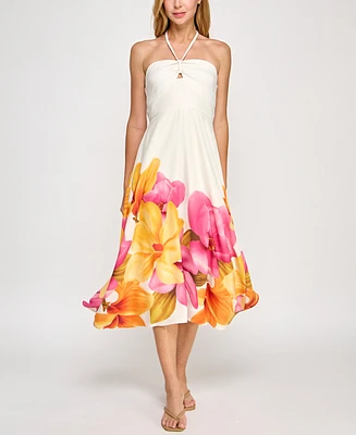 Trixxi Juniors' Halter-Neck Floral-Print Midi Dress