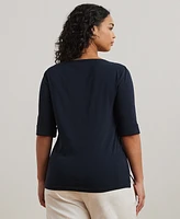 Lauren Ralph Women's Plus Split-Neck Three-Quarter Sleeve Cotton Tunic