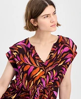 Democracy Women's Printed Extended-Shoulder Midi Dress