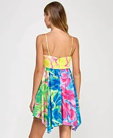 Seni & Cade Juniors' Printed Tie-Front Fit Flare Dress