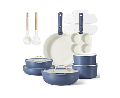 Carote 20pcs Pots and Pans Set, Detachable Handle Nonstick Cookware Set, Induction Kitchen Cookware Sets Non Stick with Removable Handle, Rv Cookware