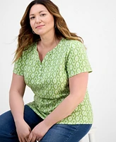 Style & Co Plus Printed Henley T-Shirt, Exclusively at Macy's