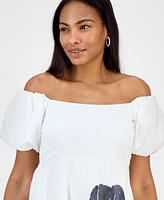 Robbie Bee Women's Puff Sleeve Fit & Flare Midi Dress
