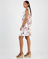 Robbie Bee Women's Printed Ruffle-Neck A-Line Dress