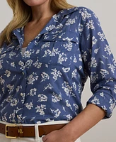 Lauren Ralph Plus Classic-Fit Floral Cotton Voile Shirt